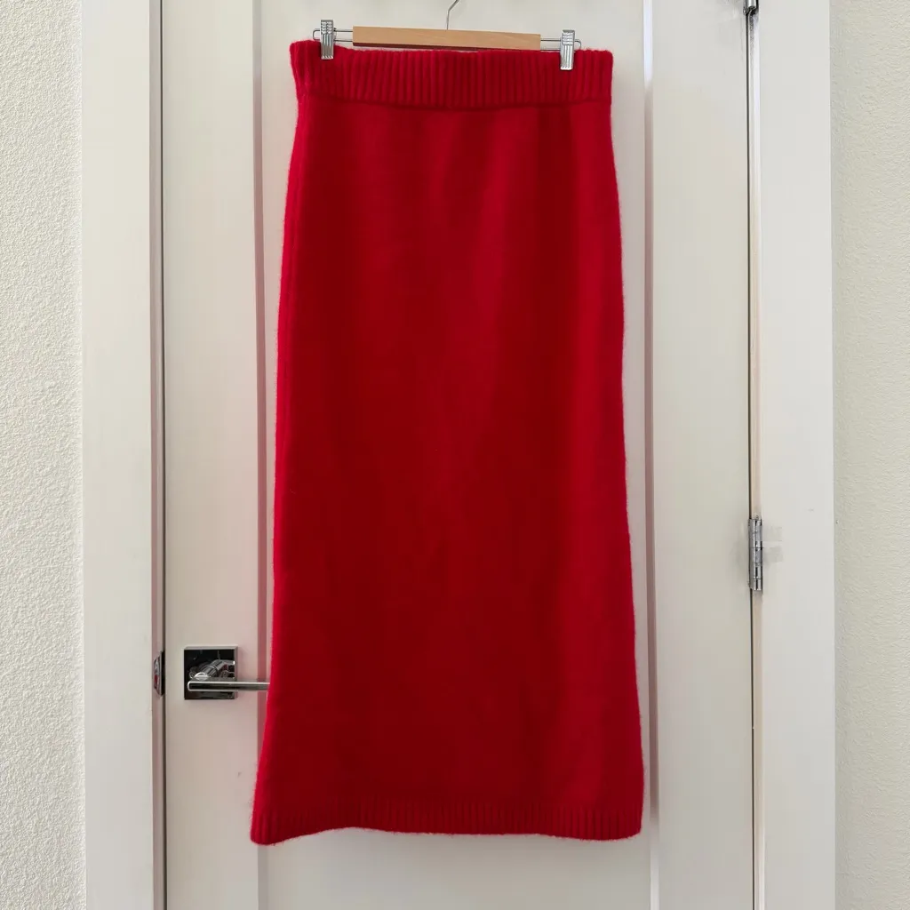 Le' AL.X Mohair Wool Blend Knit High Rise Sheath Maxi Sweater Skirt Size M NWT Red Size M - Image 4