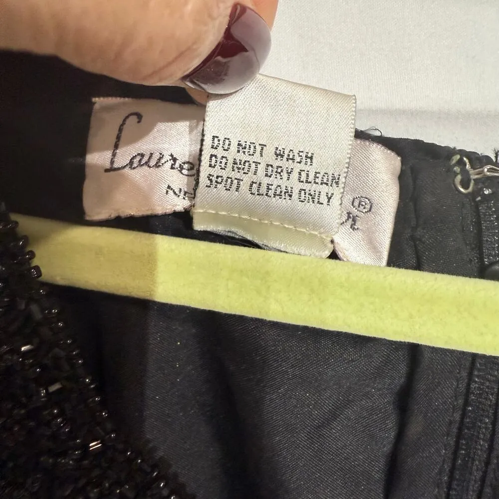 Laurence Kazar Black Beaded Vintage Mini Dress Sz L - Image 6