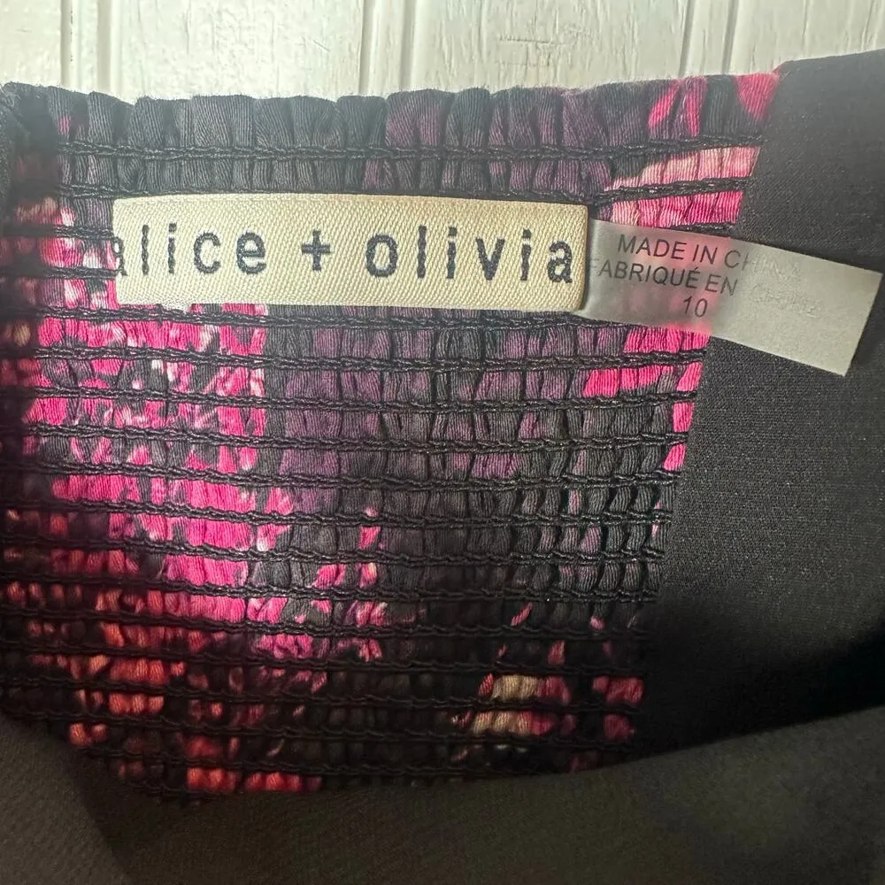 Alice + Olivia Emmalou Tiered Mini Dress Black & Floral Print - Image 6