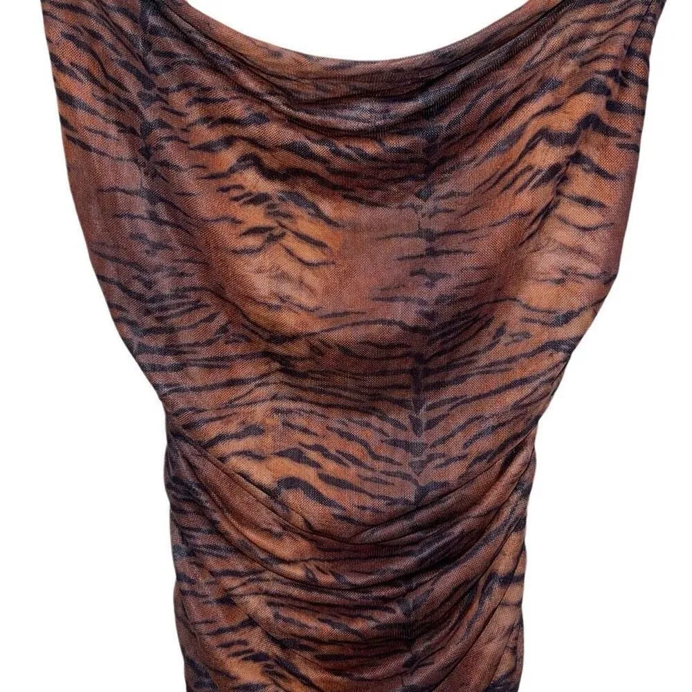 Princess Polly HARLAN RUCHED MINI DRESS BROWN TIGER PRINT‎ SIZE 0 - Image 3
