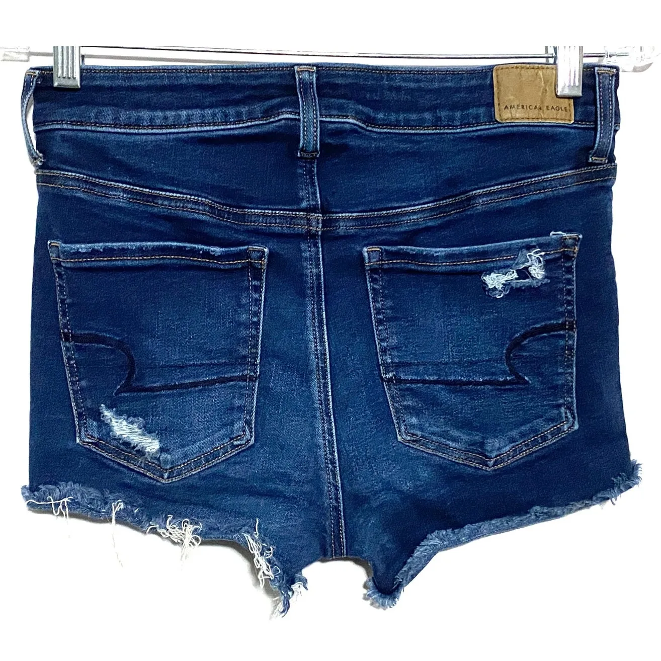 American Eagle Hi Rise Shortie Jean Shorts 4 Stretch Distressed Destoyed Raw Hem - Image 2