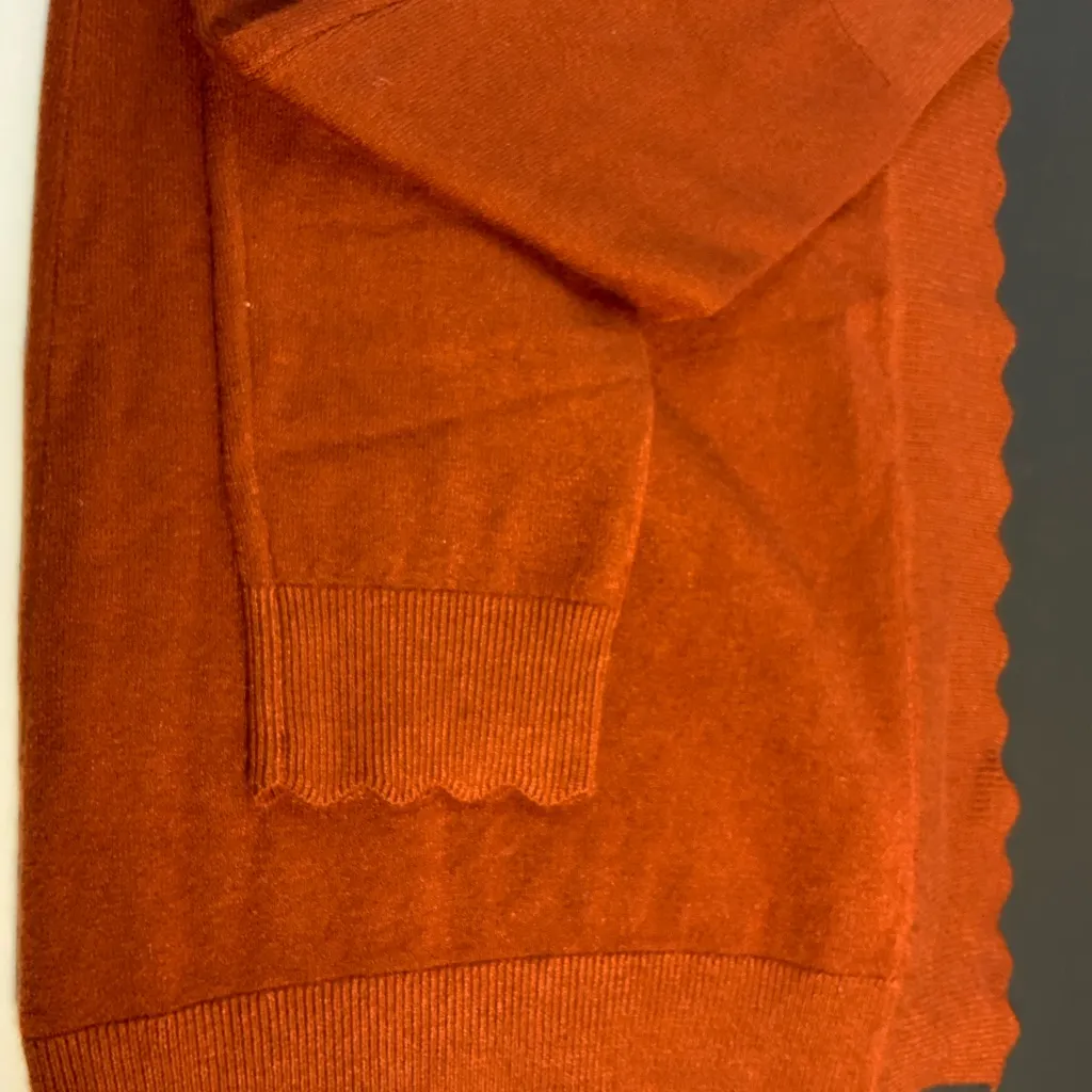 Evolution by Cyrus Davison Scallop Edge Cardigan/Rust W/long beaded Necklace SP - Image 12