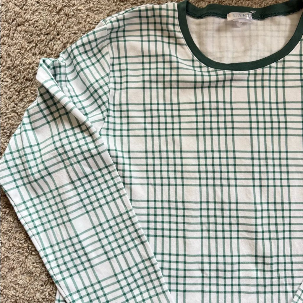 LAKE Pima Cotton Juniper Plaid Pajama Top Green Size M - Image 4