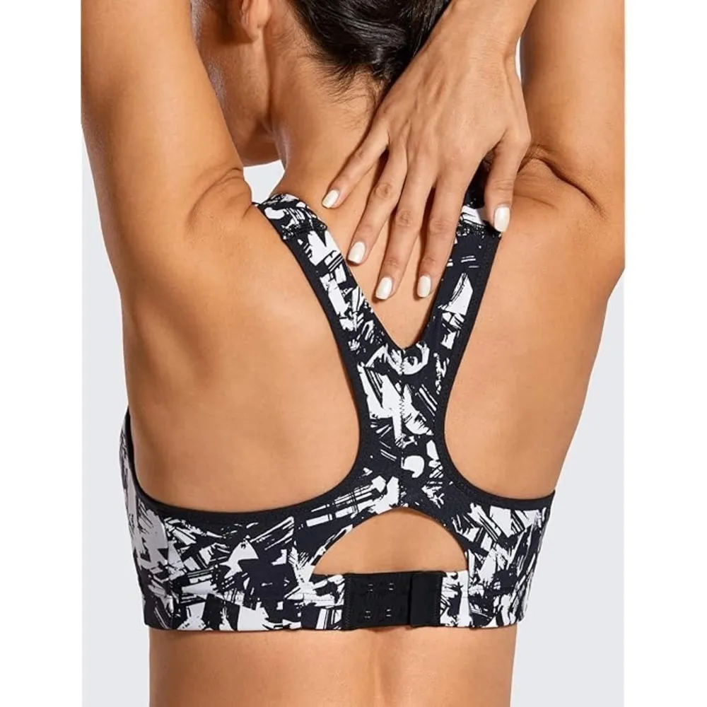 Syrokan Womens Size 38D Sports Bra Black White Geometric Padded Multi Print - Image 4