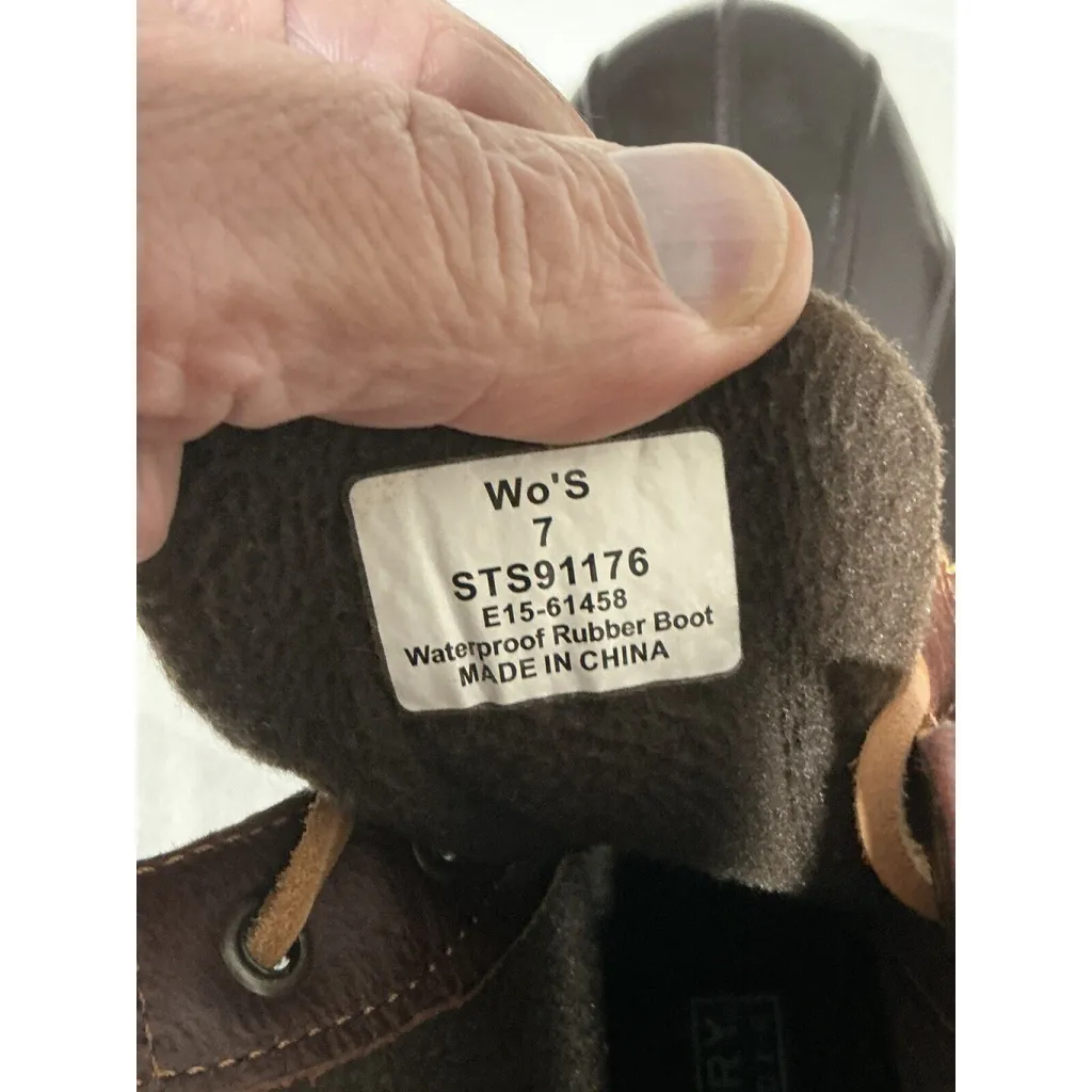 Womans Sperry Top Spider Wo,s 7m black Brown Ankle Rain boots Lace Up Side Zip - Image 6