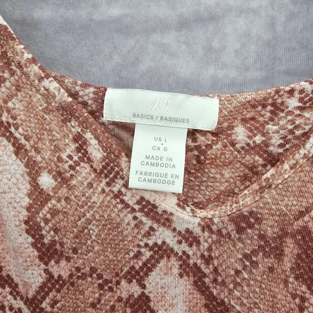 H&M Pink Printed Romper Sleeveless Shorts Pockets Stretch Large - Image 5