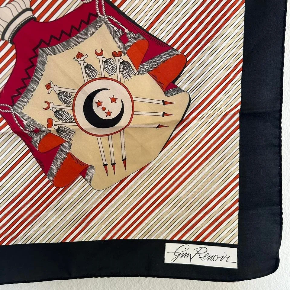 Vintage Gim Renoir Scarf Accessorize Sword Red Cream‎ Black Printed Crest - Image 5