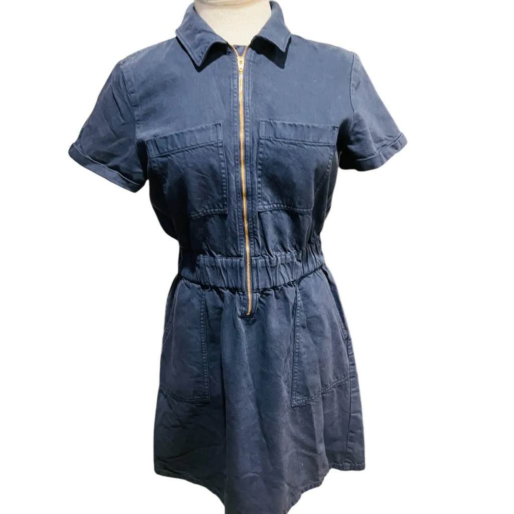 J.Crew Dress Women Blue Navy Half Front Zip Chino Utility Dress Size 4 - Image 8