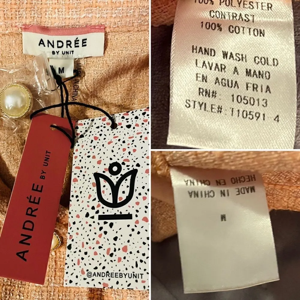 Andree Oversized Pearl Button Down Tweed Shacket Peach M - Image 11