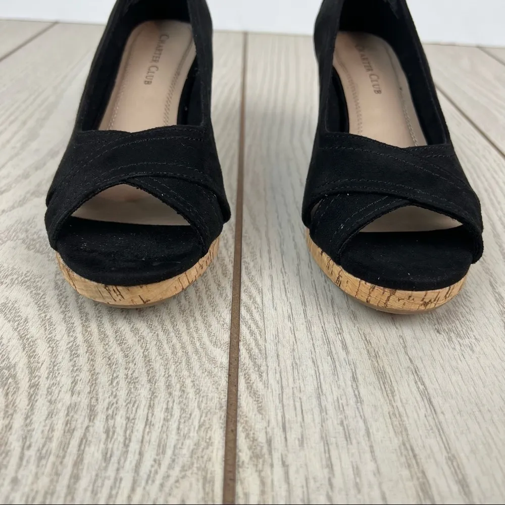 Charter Club Women's Toniie Faux Suede Summer Wedges 5.5M Black - Image 4
