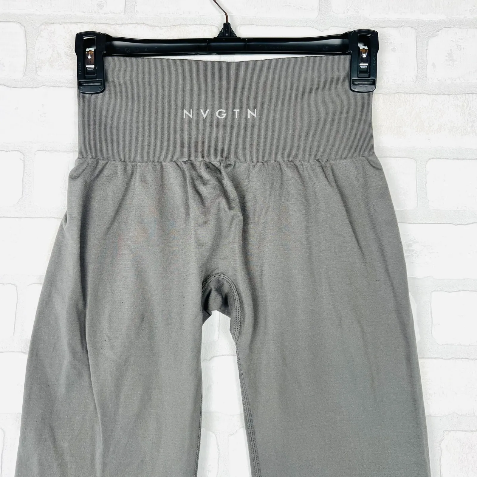 NVGTN Seamless Leggings Gray Ribbed High Waisted Workout Athleisure Size S - Image 6