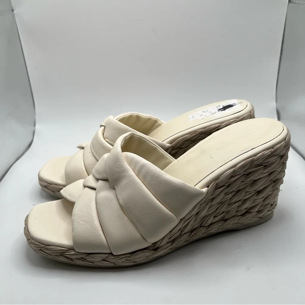 NWOB VINCE Gilian Woven Leather Espadrille Wedge Sandals White Womens Size 8.5 - Image 4