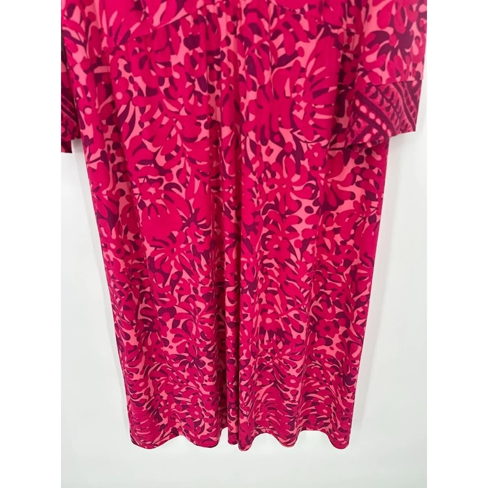 Bob Mackie Wearable Art Batik Printed Midi Dress Pink 1X Stretch Liquid Knit - Image 3