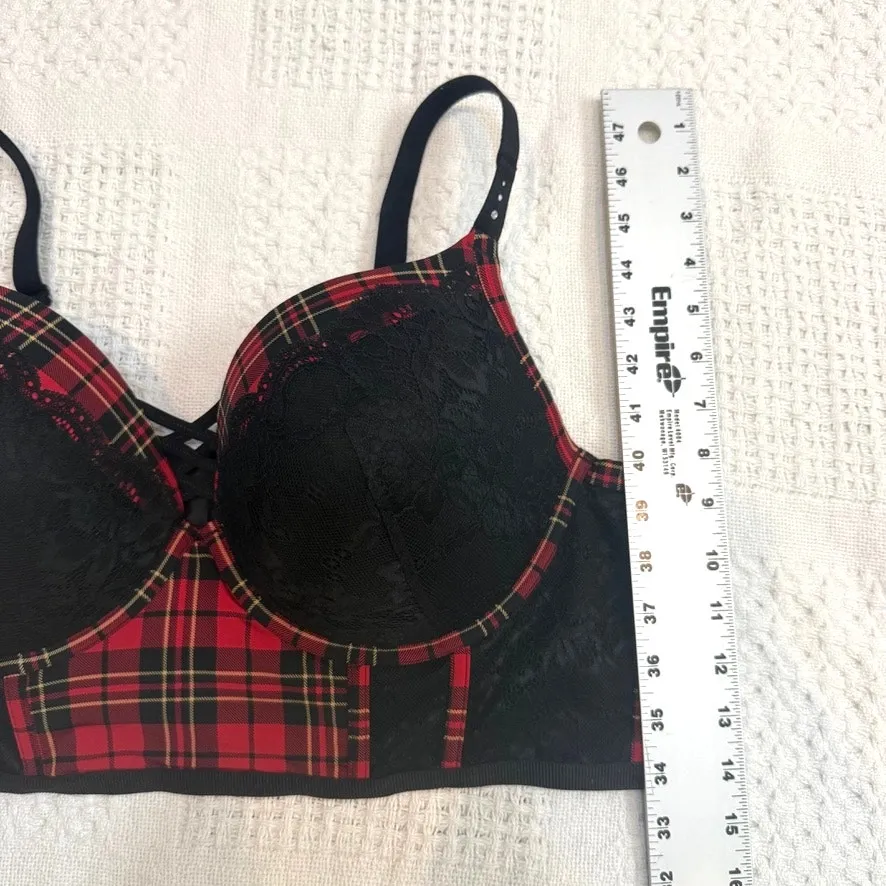 Torrid 44D XO Plunge lattice push up corset plaid check bra BC 2944 - Image 3