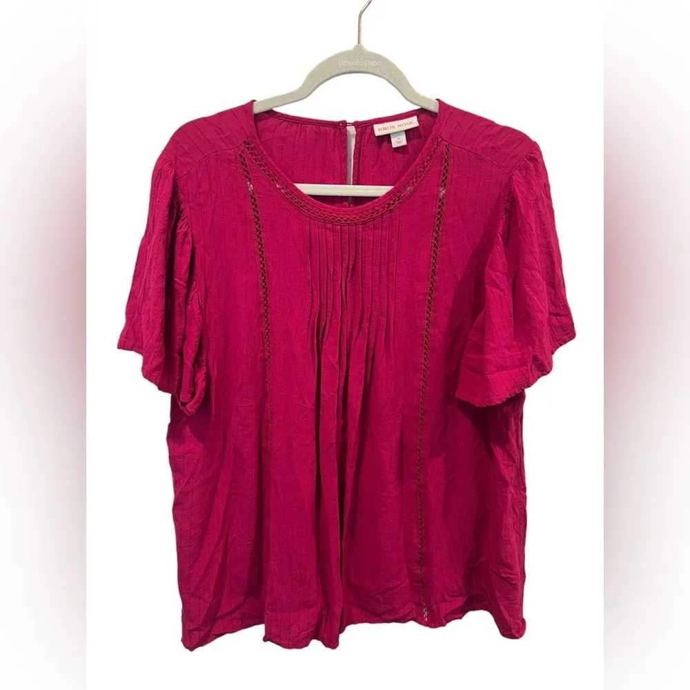 Knox Rose Magenta Key Hole‎ Back Flowy Blouse size medium - Image 4
