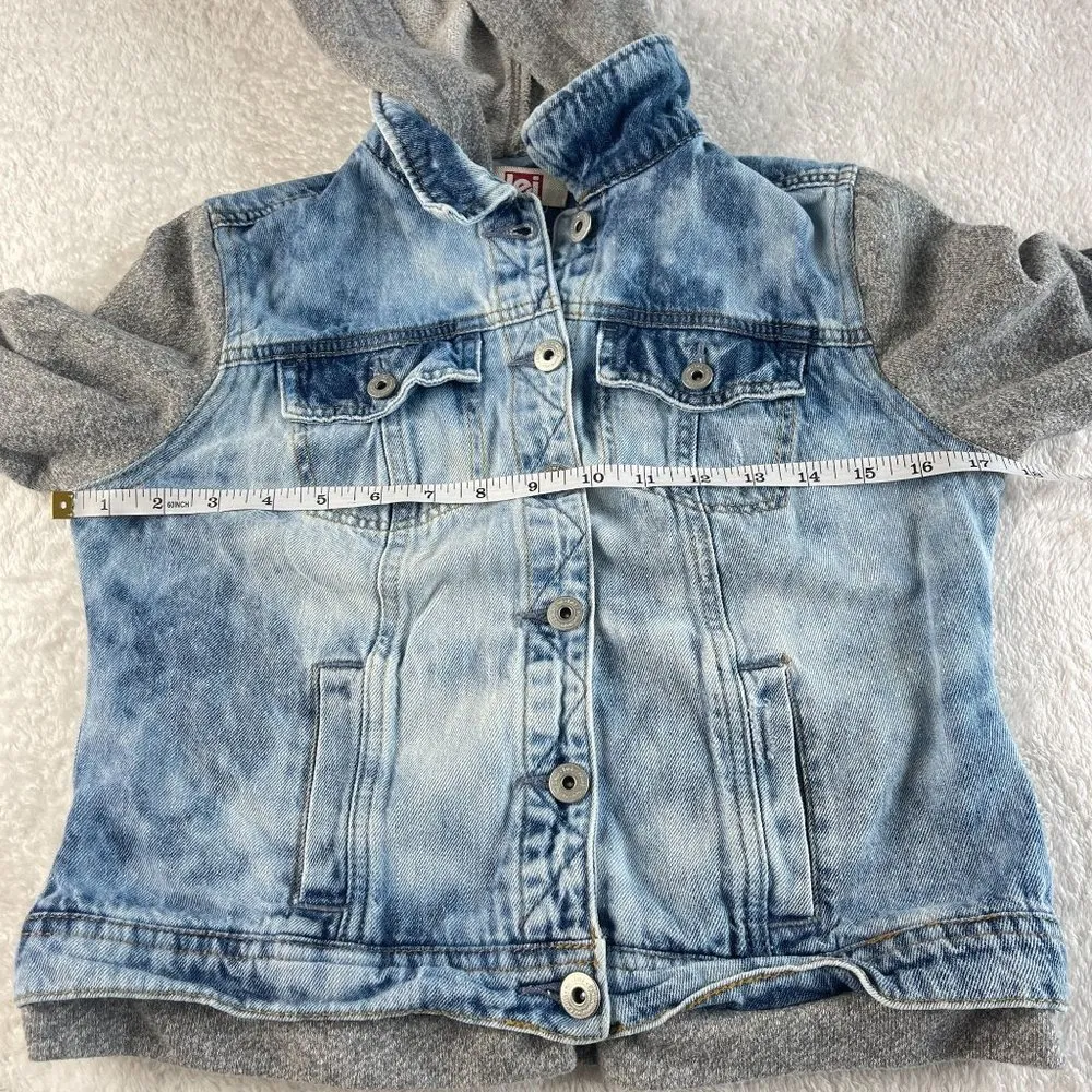 Lei Plum Sweatshirt Sleeve Hooded Jean Jacket Juniors Size S Blue Gray Button Up - Image 5
