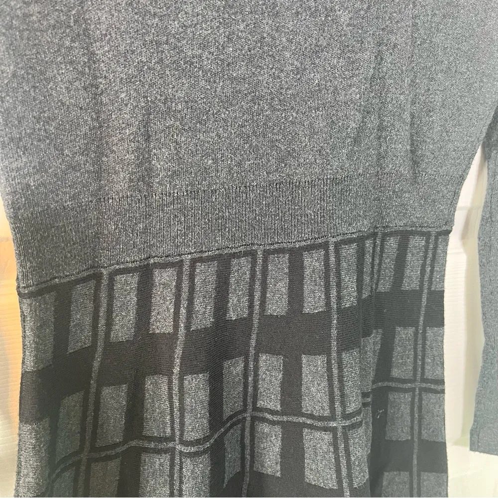 Cynthia Rowley Knit Sweater Dress Size Small Gray Black Plaid Stretch Christmas - Image 5