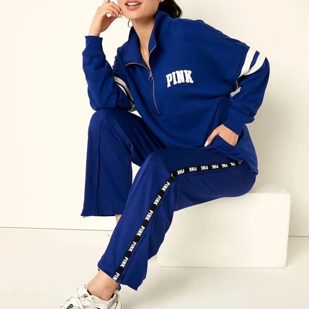 Victoria's Secret PINK Fleece Oversized Quarter-Zip Sweatshirt in Ensign Blue - Image 5