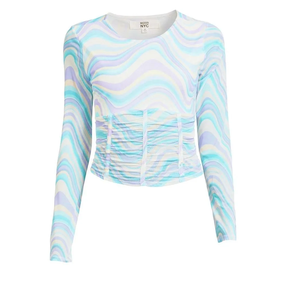 Madden NYC Pastel Corset Ruched Top in Nantucket Breeze Size XL Blue - Image 5