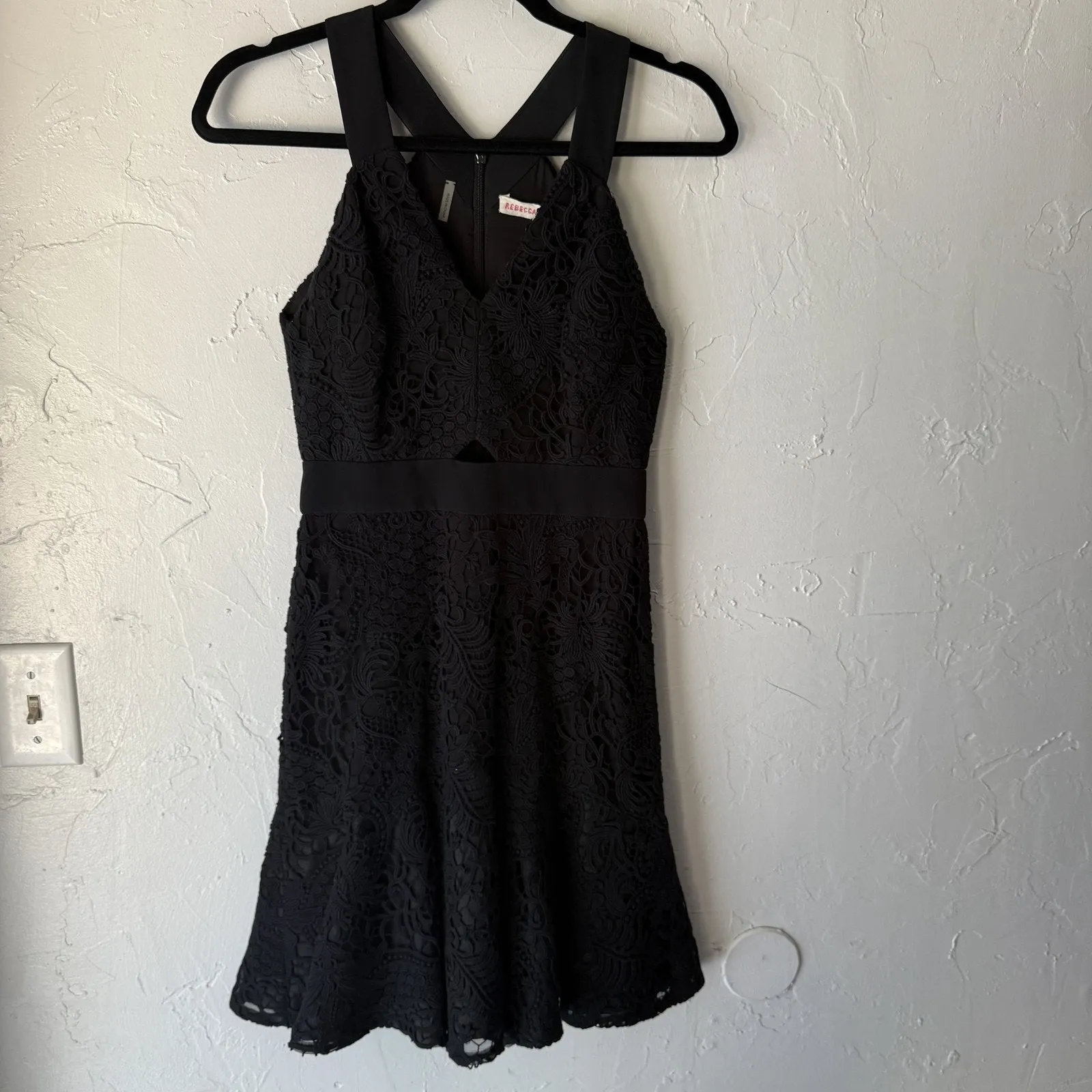 Rebecca Taylor Dress Womens 0 Black Guipure Lace Sleeveless Fit Flare Party - Image 6