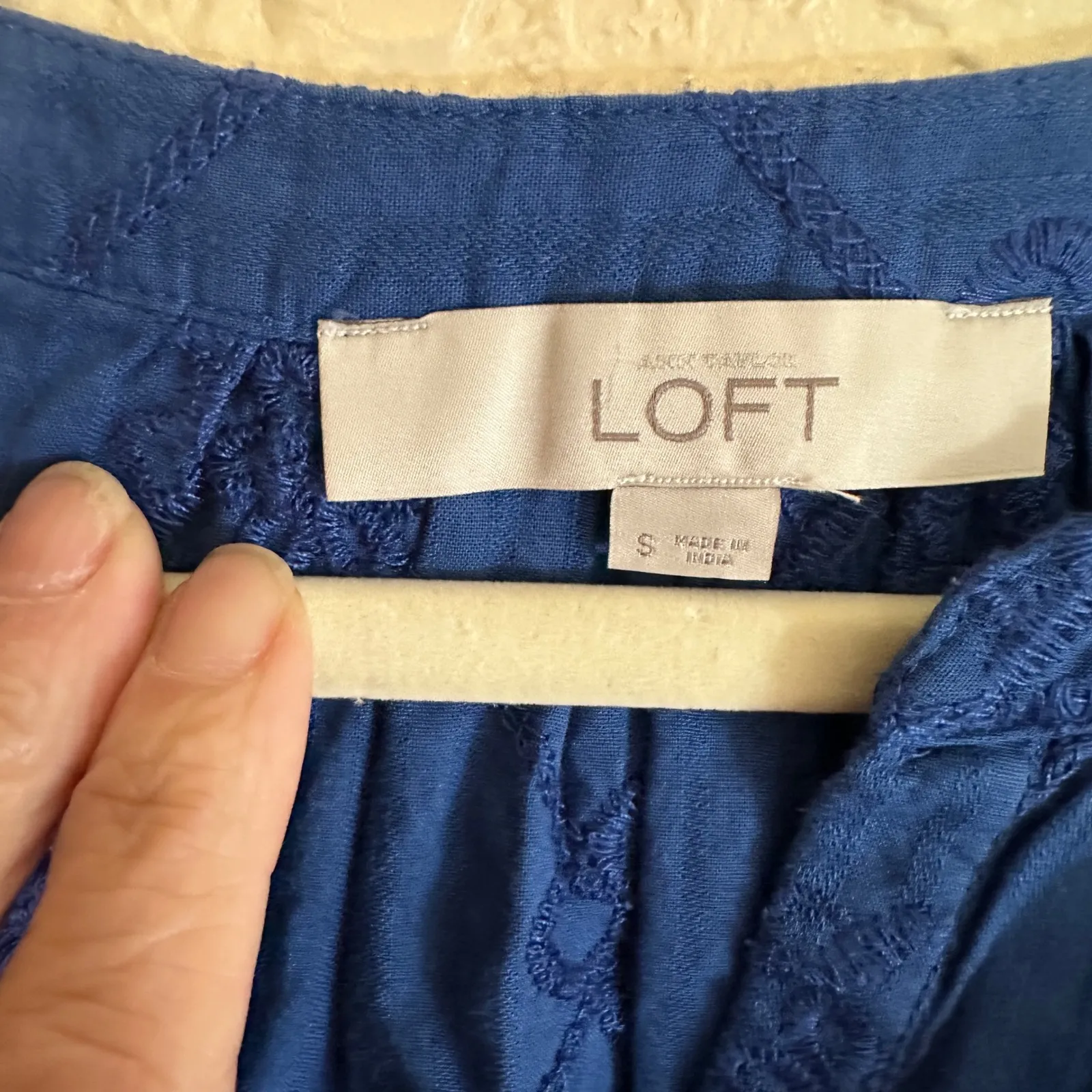 LOFT Blue Eyelet‎ SMALL Embroidered Long Sleeve Blouse Top Shirt Womens - Image 10