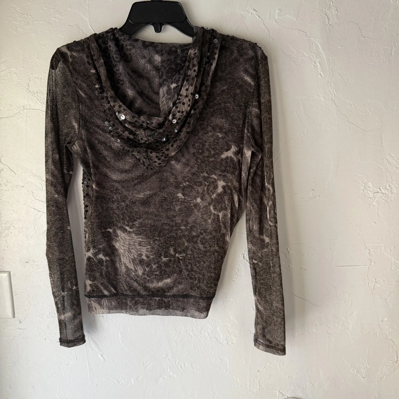 Berek Hoodie Jacket Y2k Fairy Grunge Medium‎ Black Sequin Metallic Sheer Zip Up - Image 8