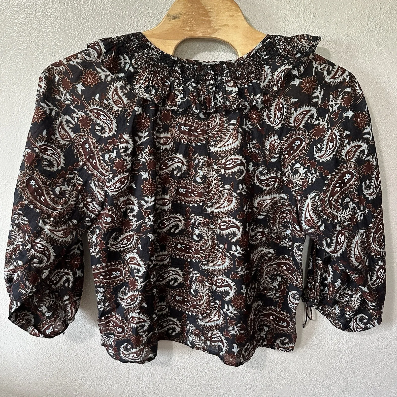 Anthropologie Cleobella Jillian Ruffle Balloon Sleeve Peasant‎ Blouse Paisley XL - Image 6