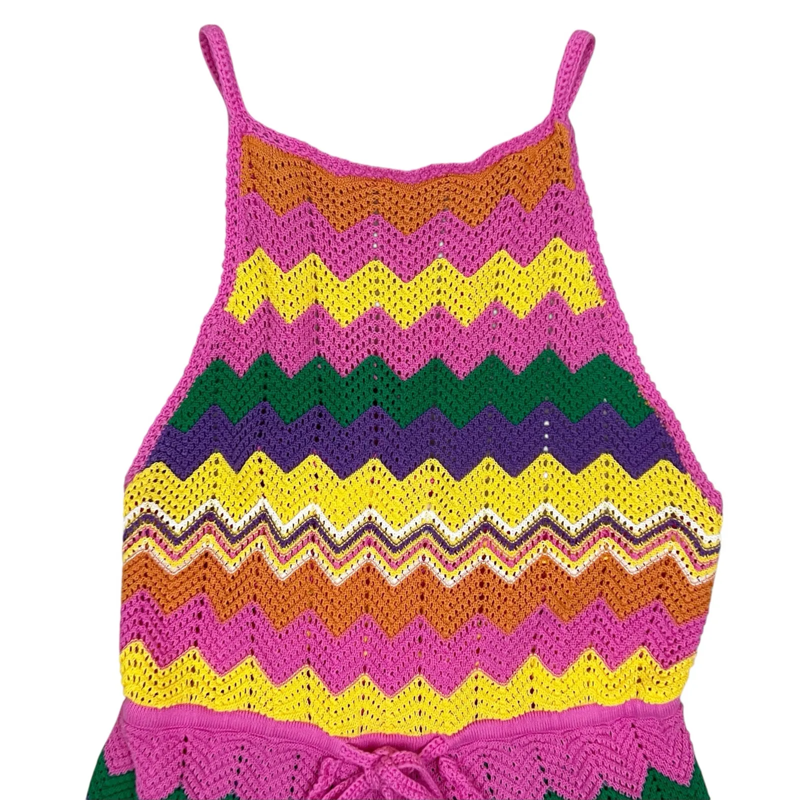 SPELL Ziggy Sleeveless Crochet Romper in Sorbet Stripes Size XL Pink - Image 5