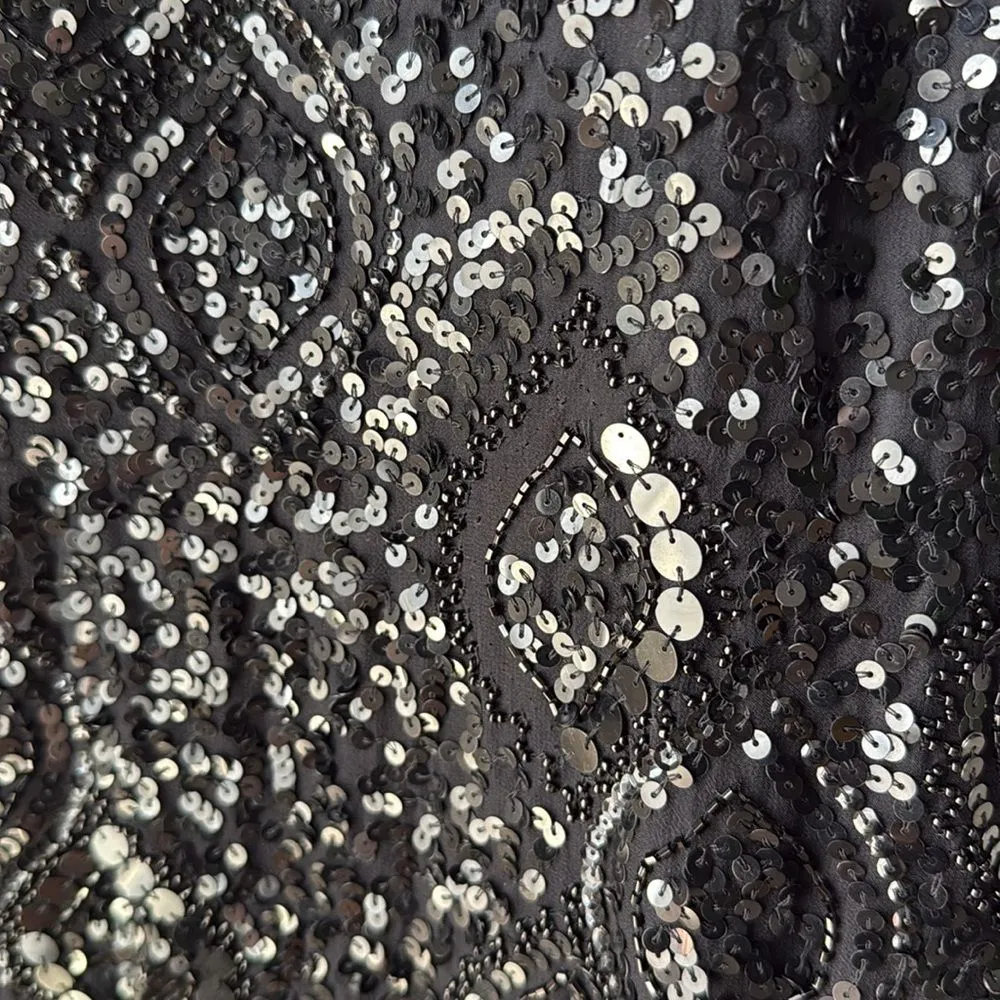 Scala Silk Black Sequin Beaded Dress Strapless Sweetheart Prom Formal Cocktail - Image 3
