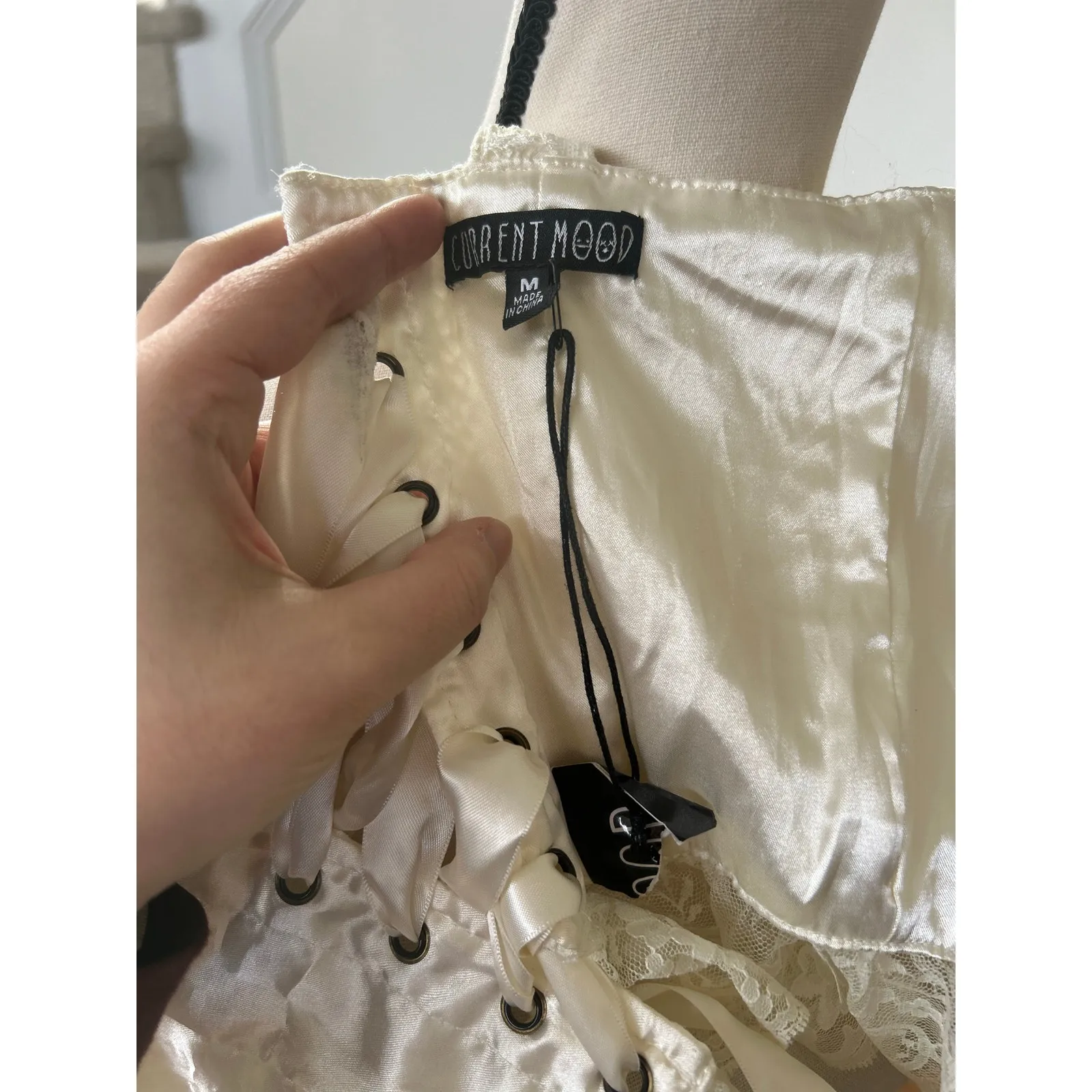 NWT Current Mood Dolls Kill Cream White Lace Corset Whimsygoth Fairy Coquette - Image 2