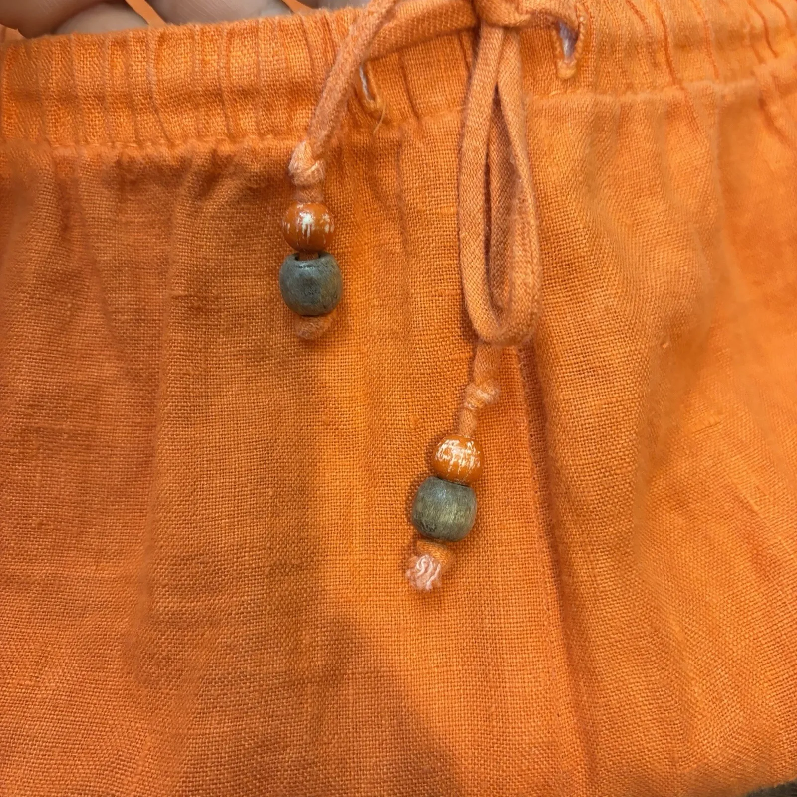 Hot‎ Cotton 100% Linen Pants Women's L Orange Crop Elastic Waist Drawstring USA Size L - Image 3