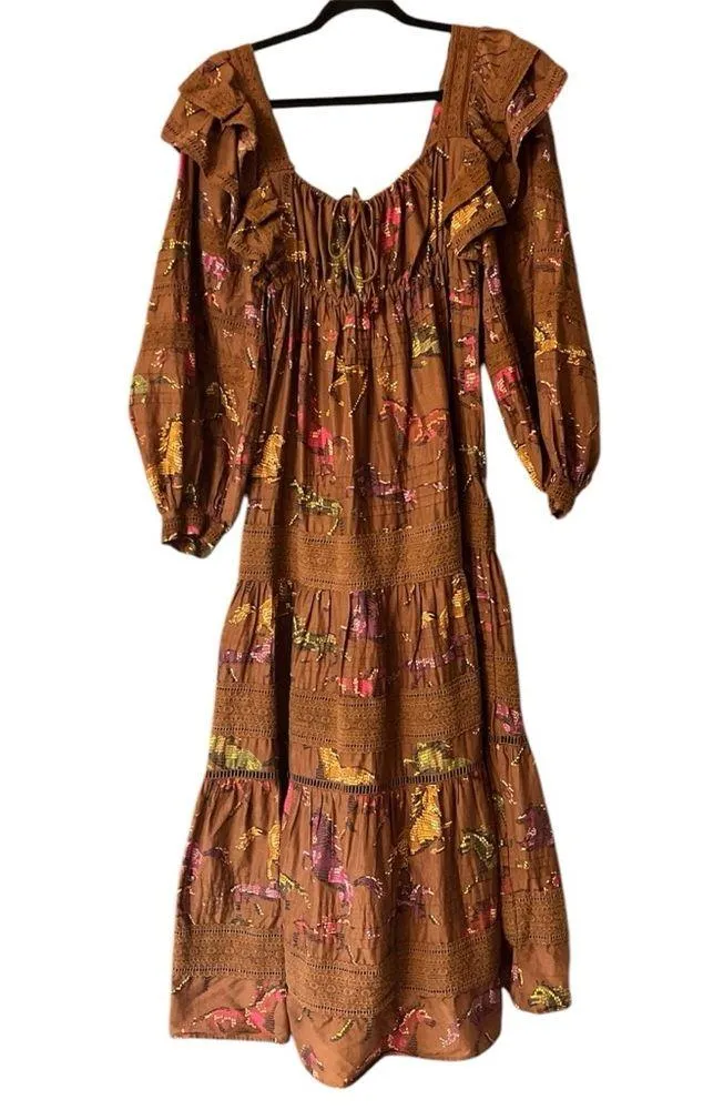 Farm Rio Brown Dotted Horses Maxi Dress - Image 6