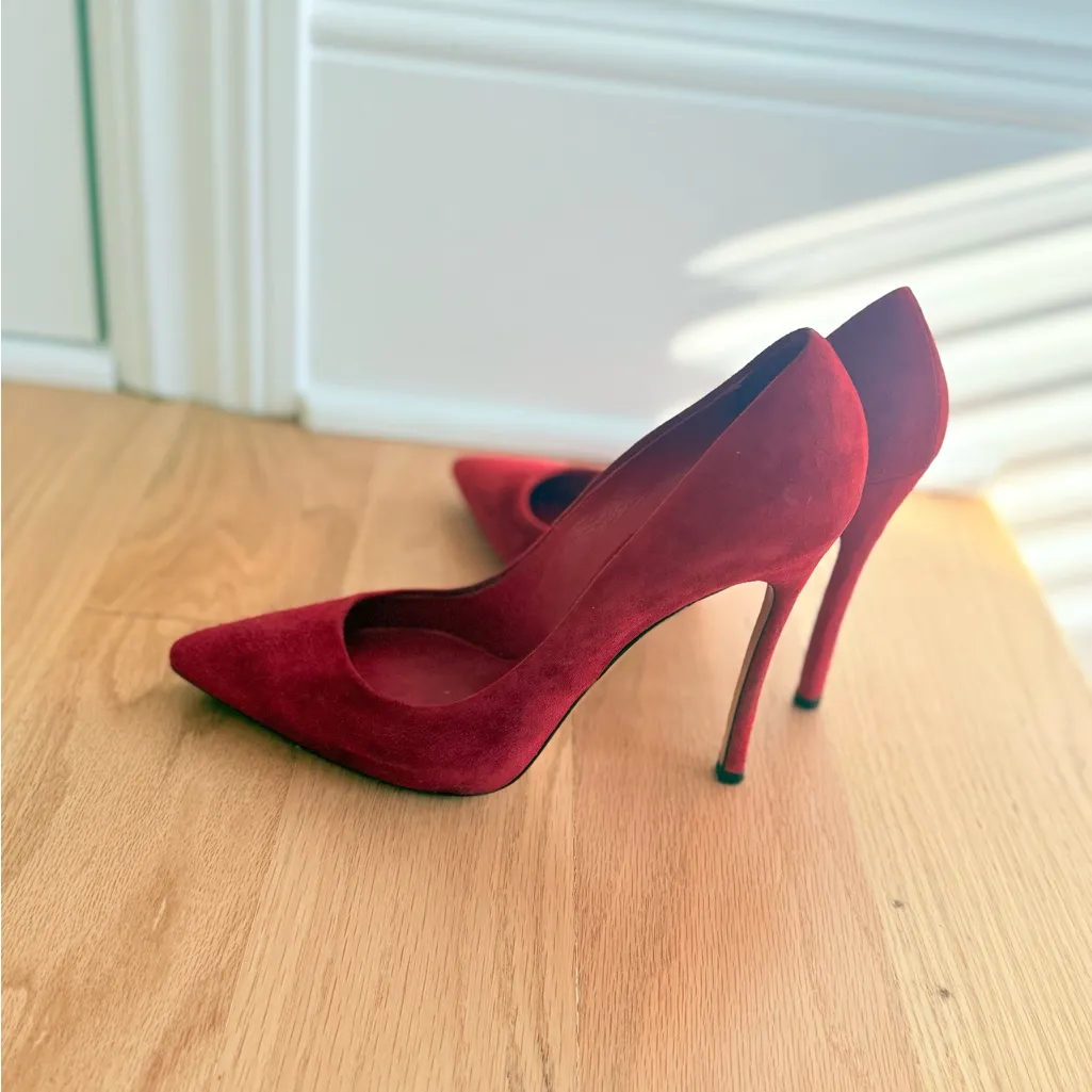 Casadei Red Suede Pointed Toe Pumps Size size 10 - Image 7