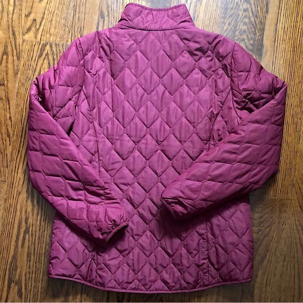 EDDIE BAUER Women’s Wine Burgundy Embroidered Diamond Pattern Quilted Coat Sz LG - Image 6