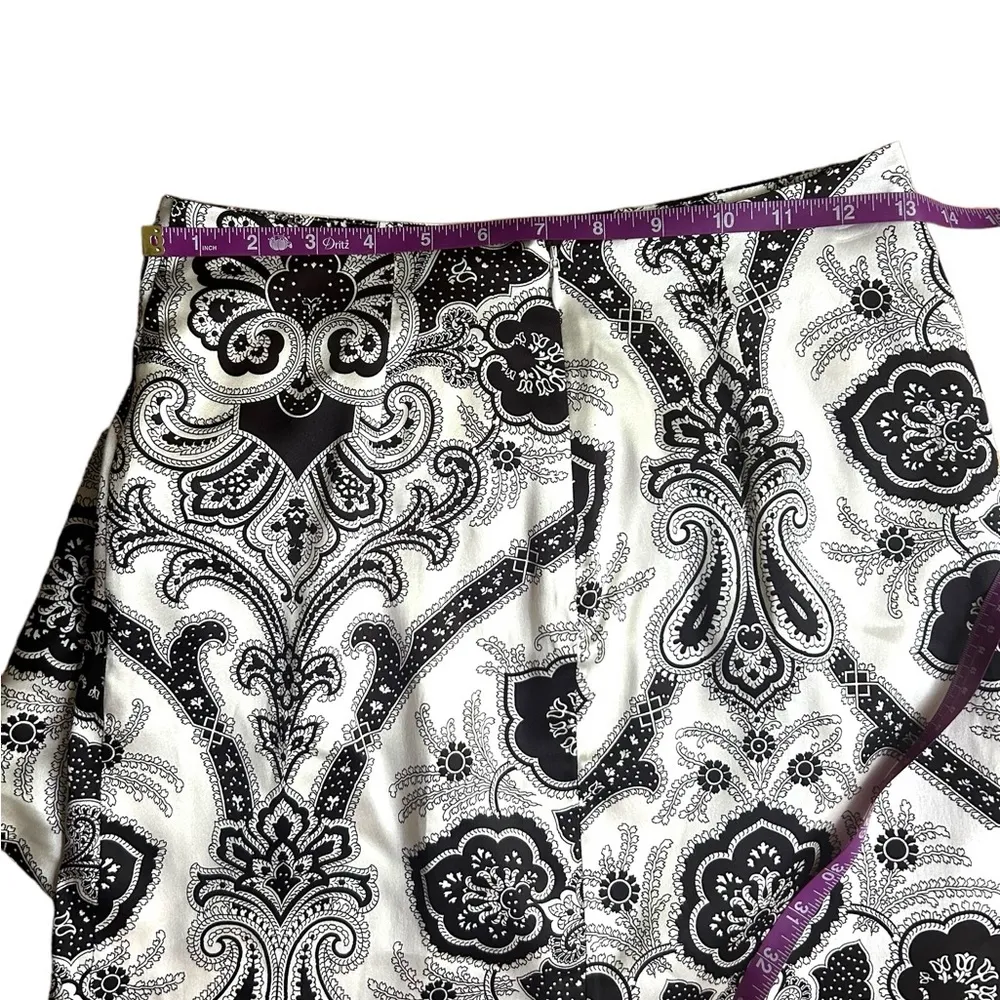 Caroline Constas Koren Mini Skirt Black White Paisley 100% Silk Wrap Skirt Sz XS - Image 9