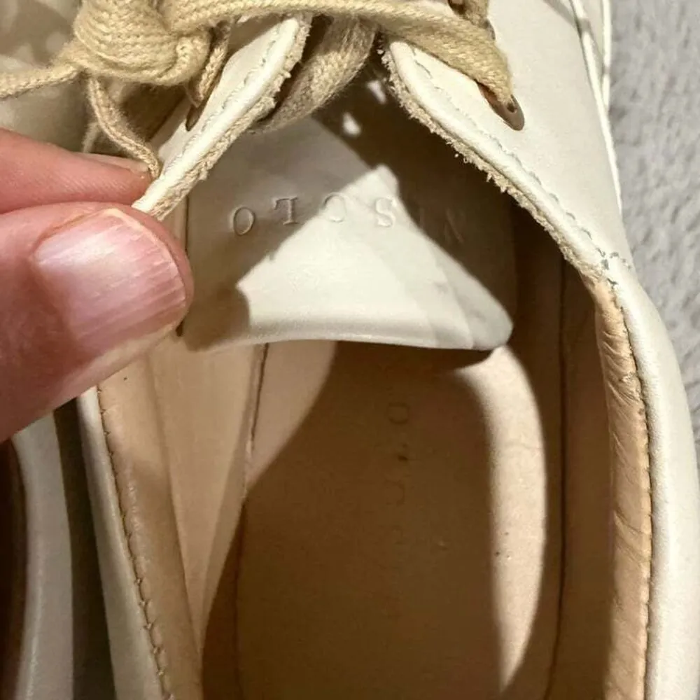 Nisolo Leather Sneakers oxford with Rubber Sole Size 8.5 Beige minimalist school White - Image 8