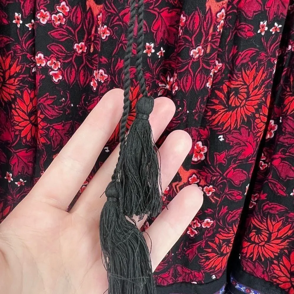 Old Navy Womens Floral Boho Tie Neck Long Sleeve Blouse‎ Deer Size Large - Image 6