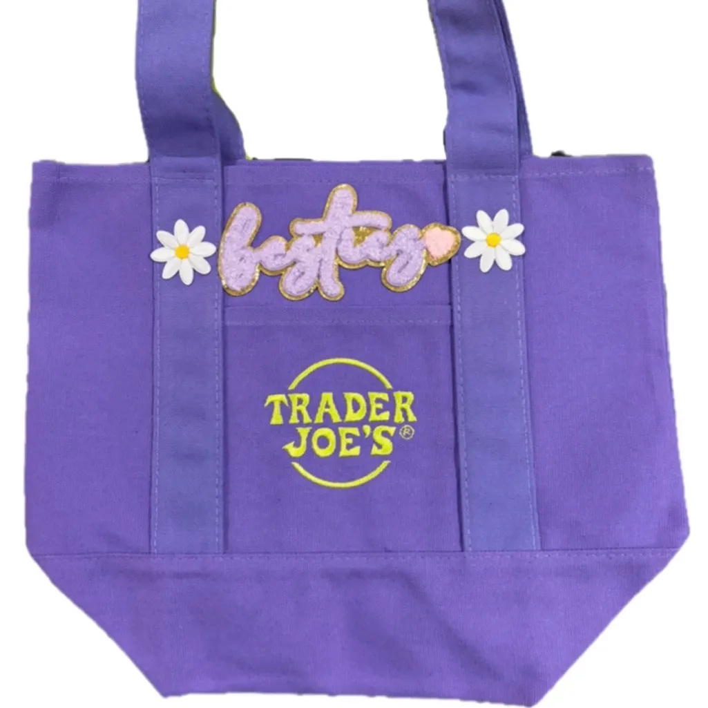 NWT Custom Made Limited Edition Trader Joe’s Mini Canvas Tote Bag Hello Kitty Purple - Image 2