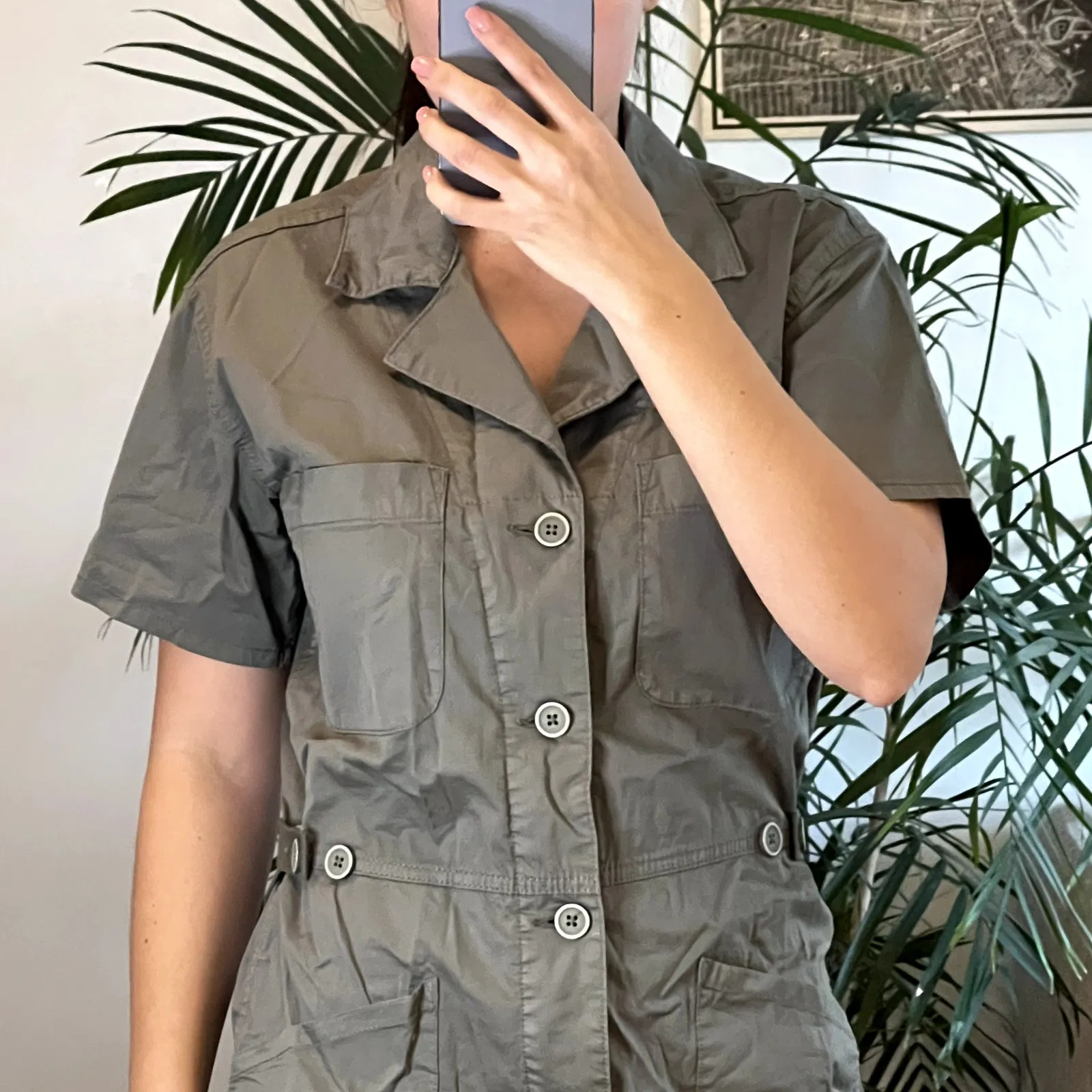 Pistola Parker Utility khaki green romper size XS short sleeve cotton New - Image 2