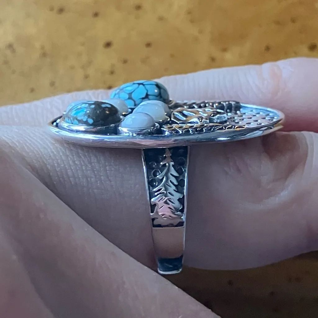White Buffalo Turquoise Blue Turquoise Sterling Silver Forest Ring Size 7 - Image 3