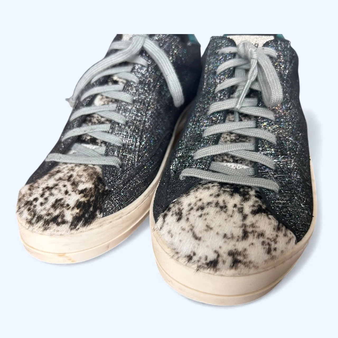 P448 John Jafar Low-Top Sneakers Metallic Glitter Pony Hair Toe Women's EU 41 - Image 12