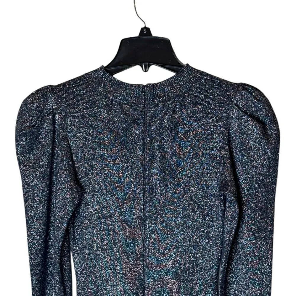Sachin + Babi Dress Womens Small Navy Blue Metallic Knit Puff Sleeve Amelie Mini - Image 7