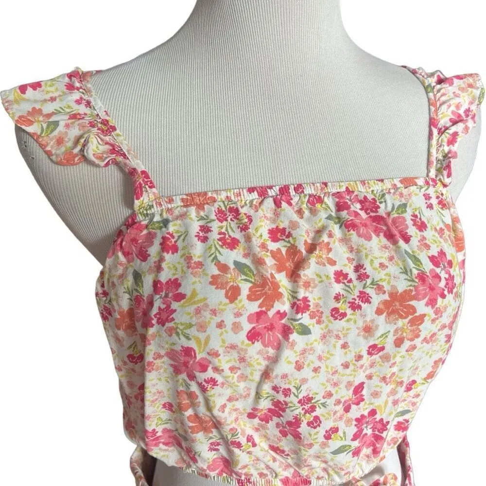 Womens No Boundaries Floral Print Flutter Strap Top and Wrap Skirt Set - Sz L - Image 6
