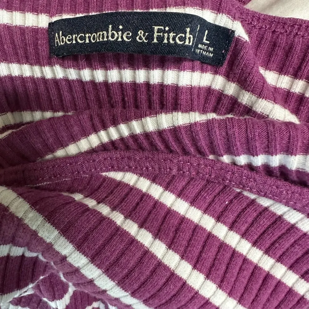 Abercrombie & Fitch Purple/White Striped Mini Dress Women's Large - Image 7