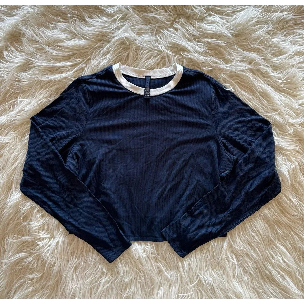 Skims Soft Lounge Ringer Long Sleeve Crop Top Navy Multi Size 2X - Image 3