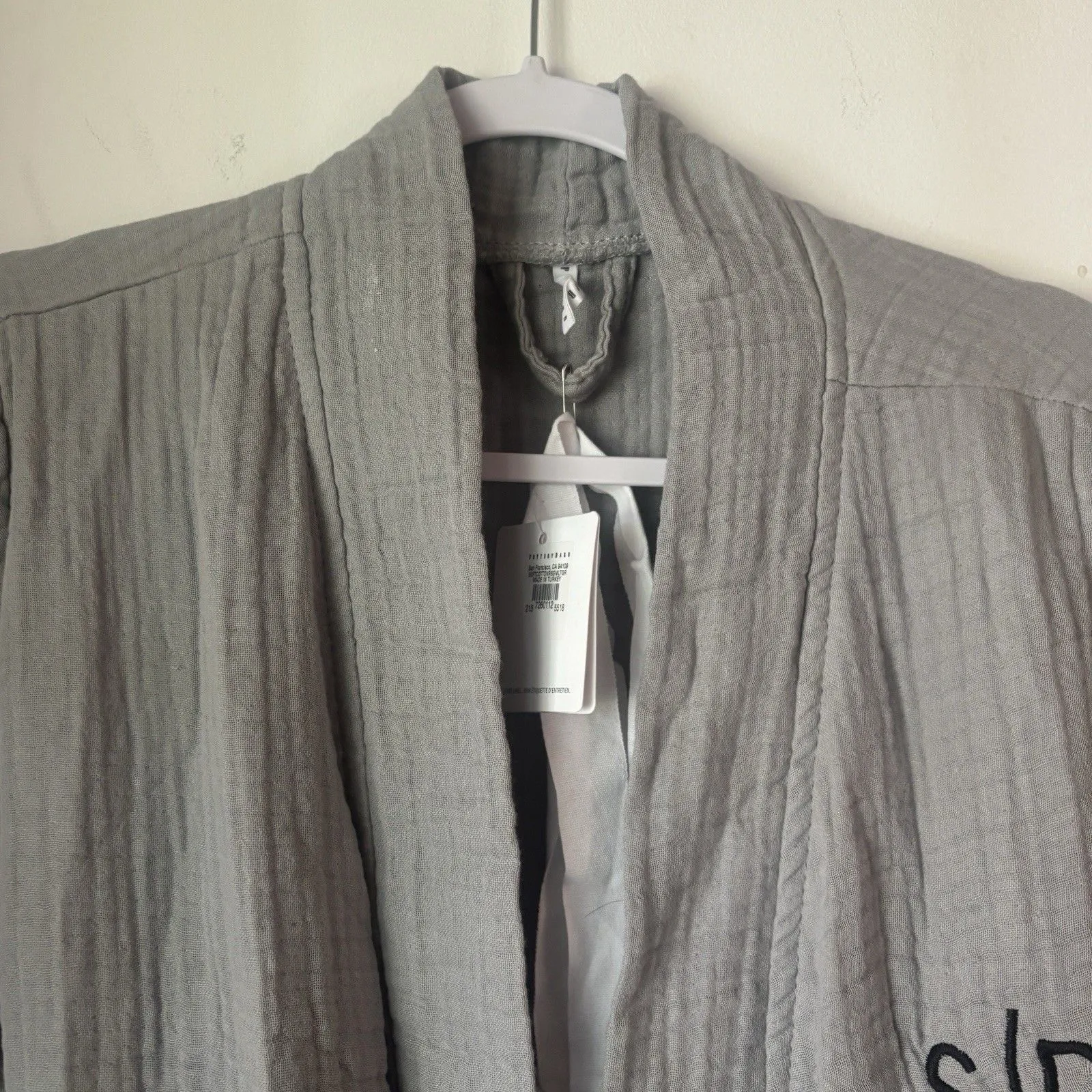 NEW Pottery Barn Soft Cotton Robe Gray Small S/P Monogram Cozy Spa Bath Lounge - Image 2