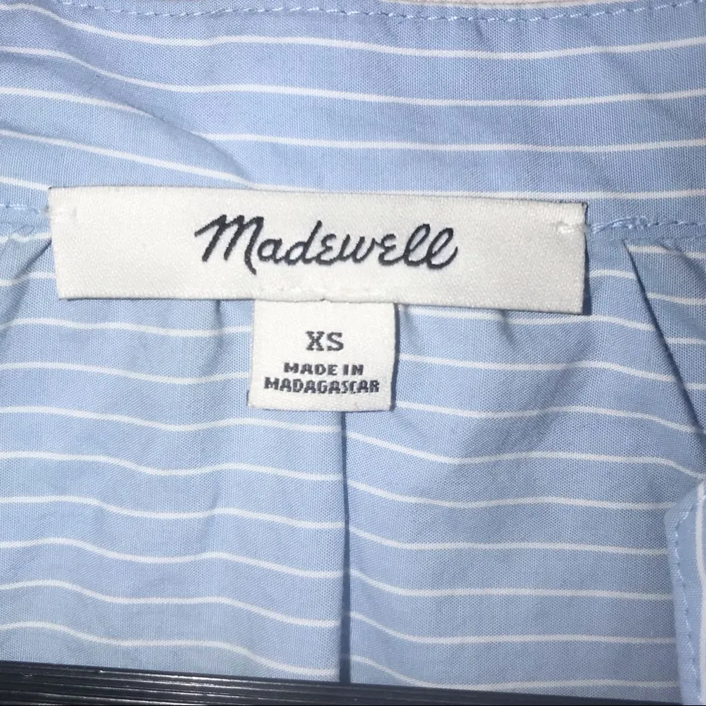 Madewell Light Blue & White Striped Tie-Sleeve Peasant Popover Blouse Top - Image 8
