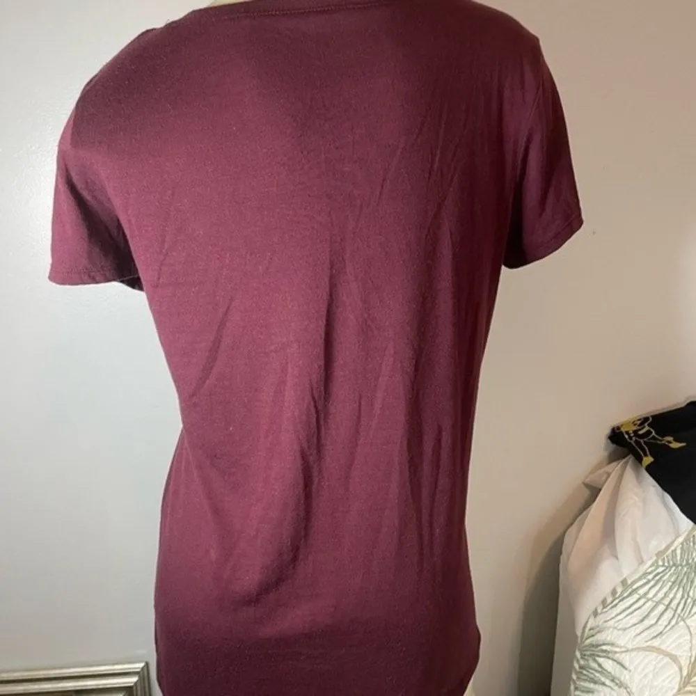 Women’s Maroon “Because Tacos” Graphic Tee w/ Criss Cross Neck Size X Large - Image 2