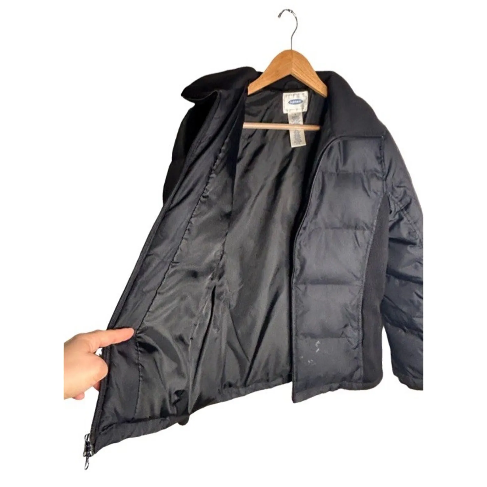 Old Navy Coat Puffer Size Medium Vintage Black Side Panels Down Feather FLAWED - Image 5