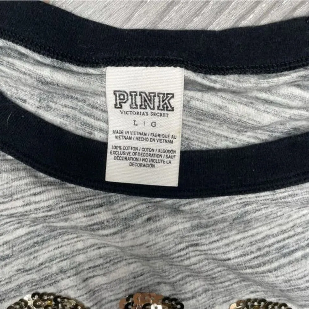 victoria secret Pink “ holla daze “ sequin Christmas t-shirt Heathers Grey large - Image 2